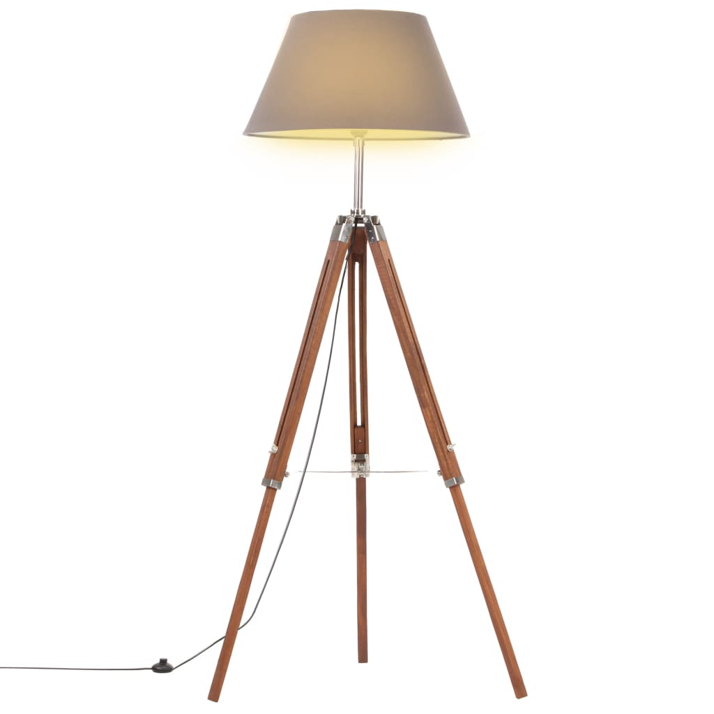 Golvlampa brun och grå massiv teak 141 cm