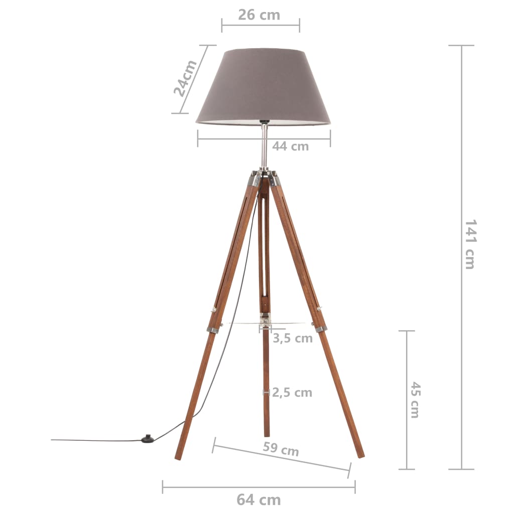 Golvlampa brun och grå massiv teak 141 cm