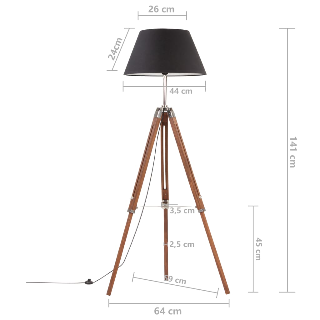 Golvlampa brun och svart massiv teak 141 cm