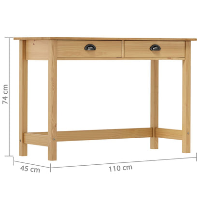 Avlastningsbord konsolbord massiv furu möbelserie HILL med 2 lådor natur 110x45x74 cm