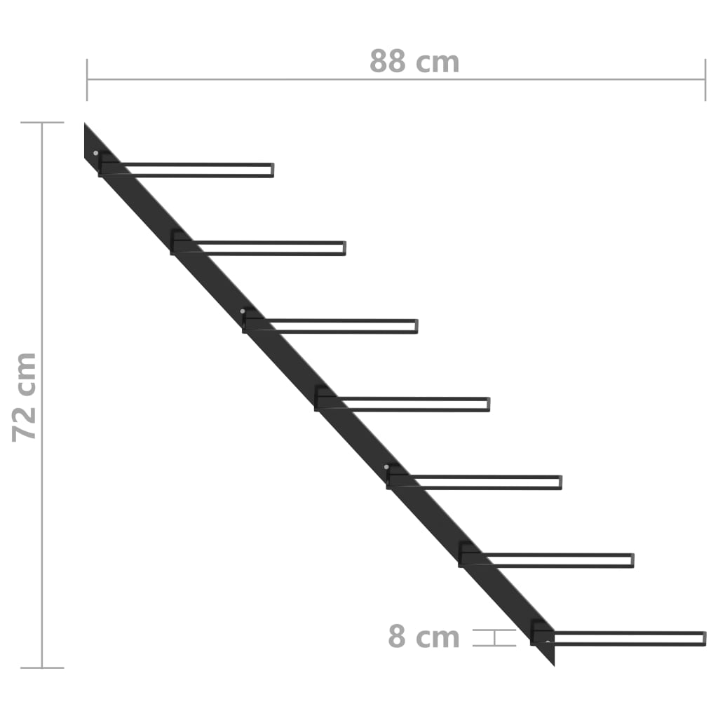 Viiniteline Seinäasennettu 7 pullolle mustaa metallia