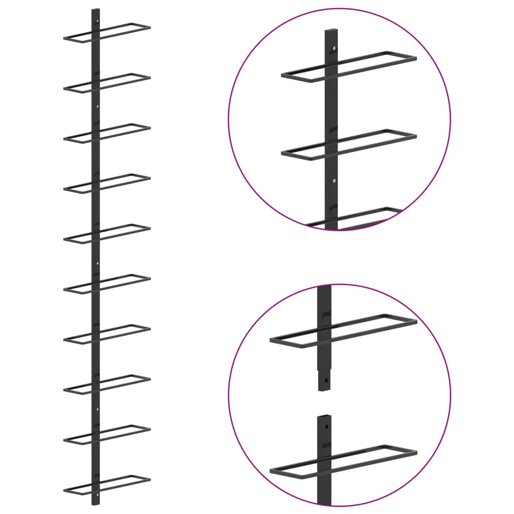 Viiniteline Seinäasennettu 10 pullolle mustaa metallia