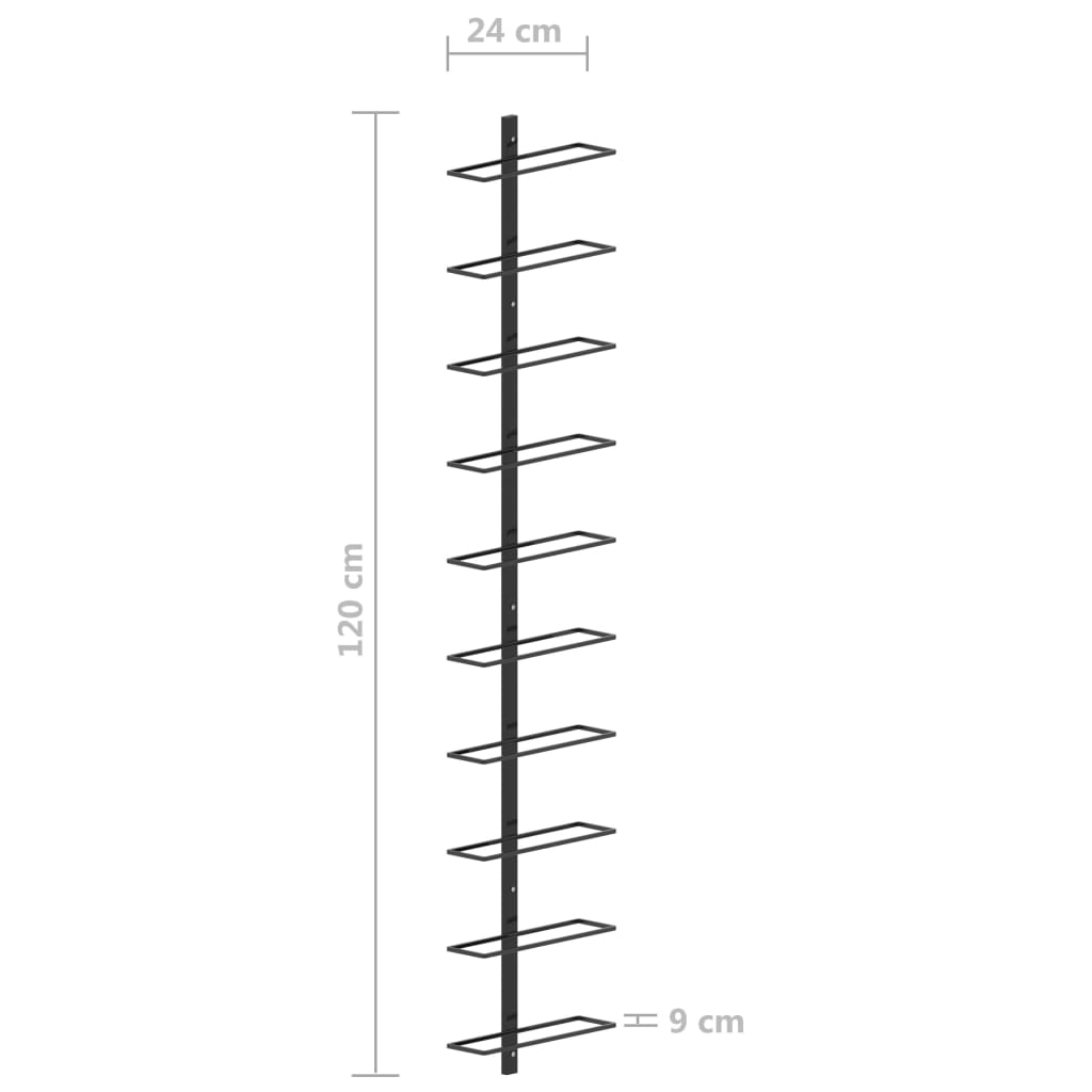 Viiniteline Seinäasennettu 10 pullolle mustaa metallia