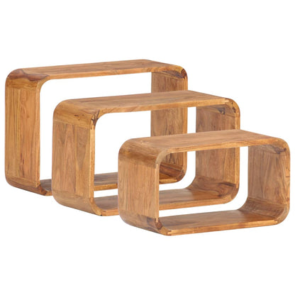 Sidobord Trä 3 delar massivt akaciaträ honungsfinish