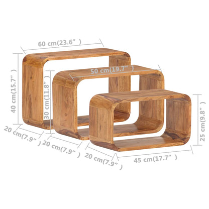 Sidobord Trä 3 delar massivt akaciaträ honungsfinish
