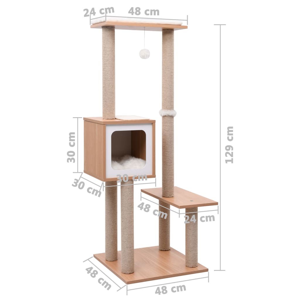 Kattmöbel mörkgrå Klösträd med klösmatta i sisal 129 cm