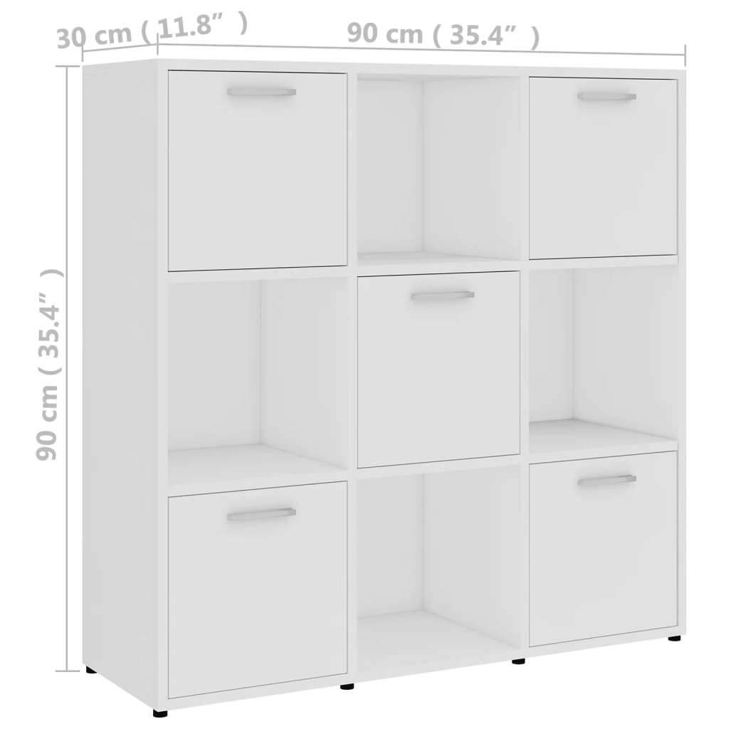 Bokhylla vit 90x30x90 cm