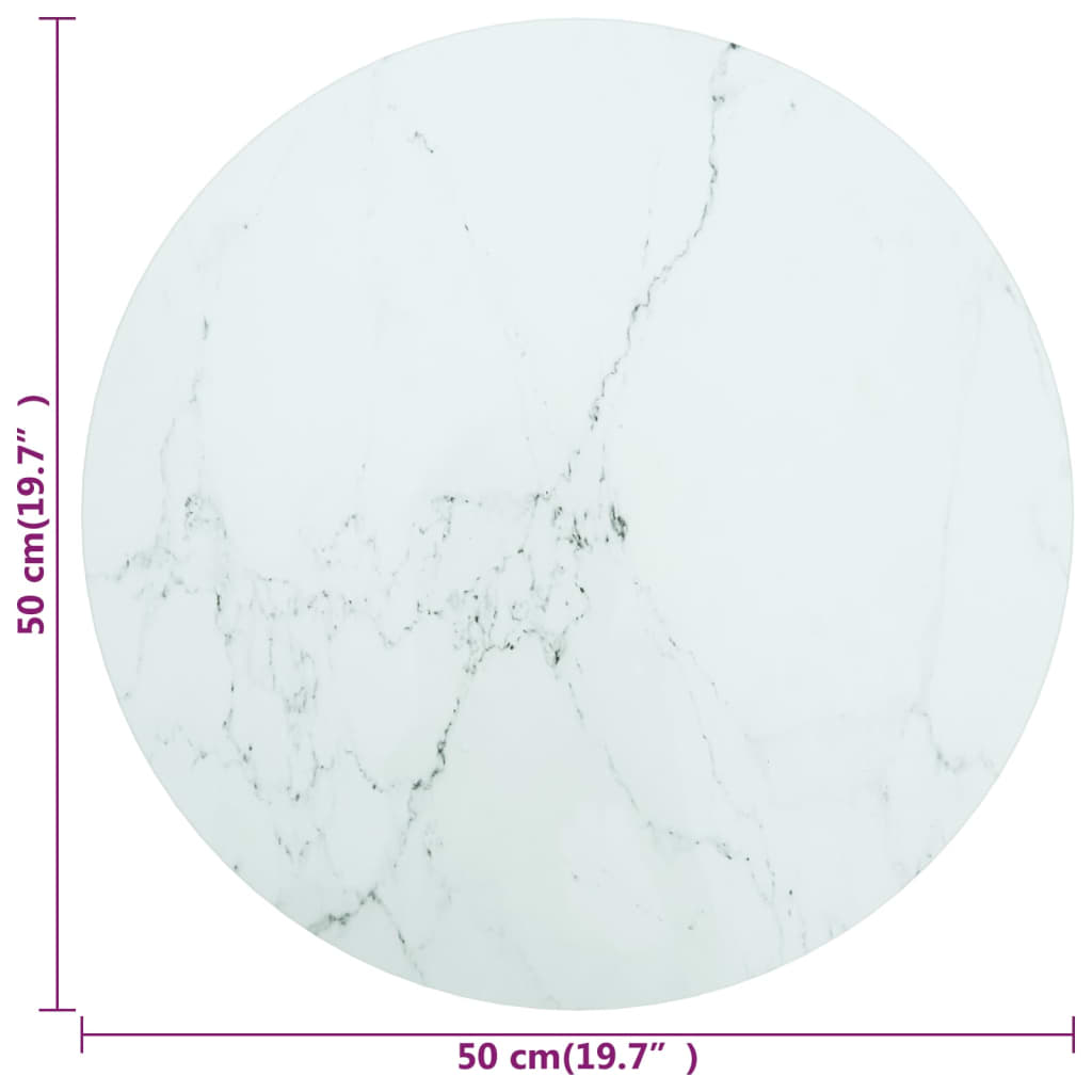 Pöytälevy valkoinen Ø50x0,8 cm karkaistua lasia marmorikuvioidulla