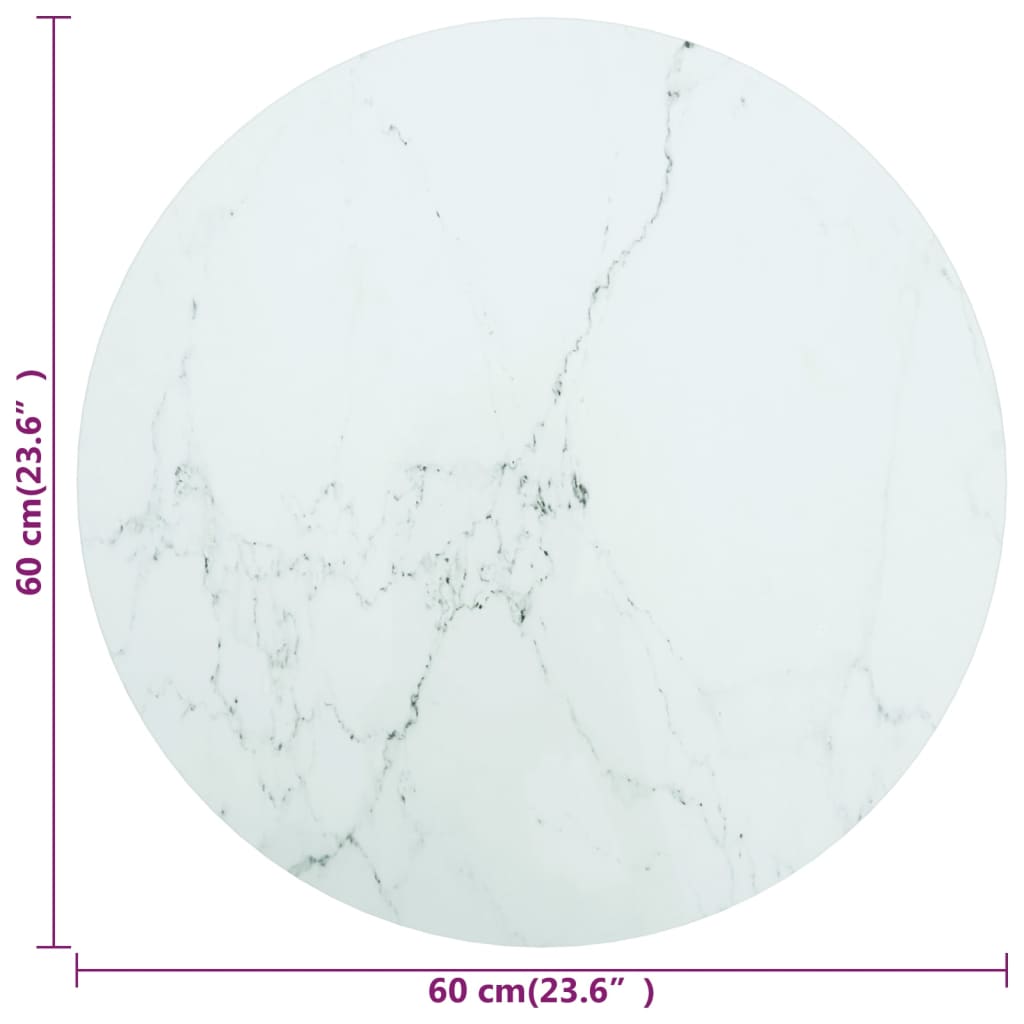 Pöytälevy valkoinen Ø60x0,8 cm karkaistua lasia marmorikuvioidulla