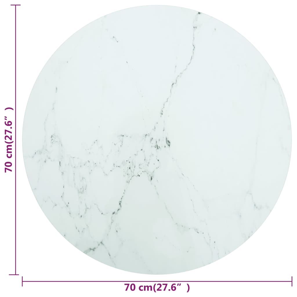 Pöytälevy valkoinen Ø70x0,8 cm karkaistua lasia marmorikuvioidulla