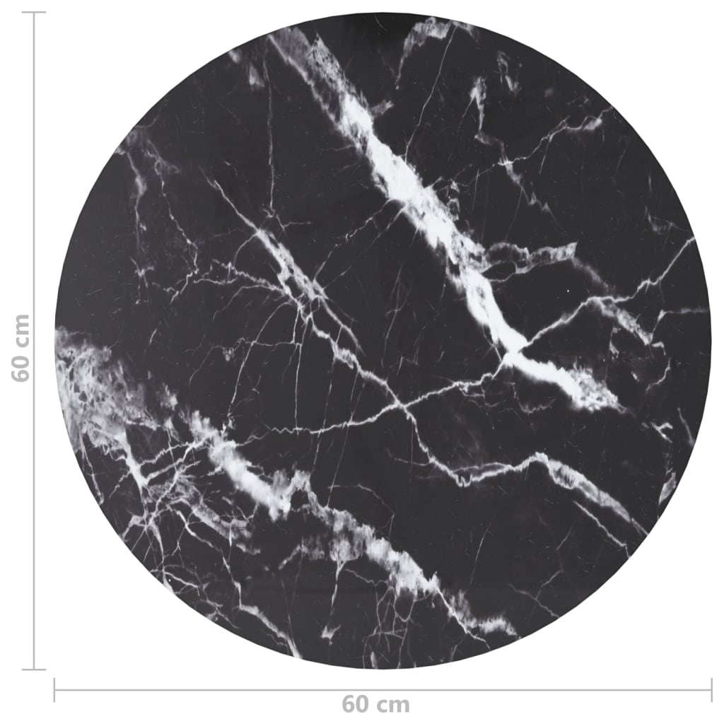 Bordsskiva härdat glas svart Ø60x0,8 cm med marmortextur