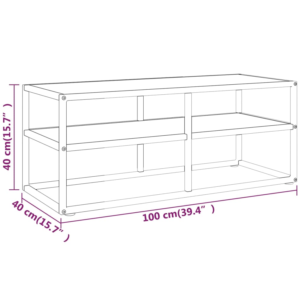 TV-möbel svart TV-bänk med vit marmor glas 100x40x40 cm