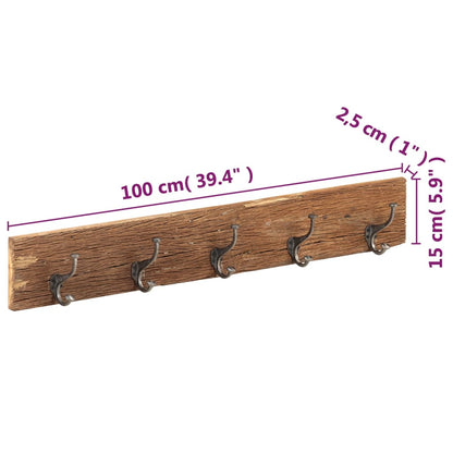 Vaateripustin Koukkutanko 5 koukulla 100x2,5x15 cm massiivi kierrätyspuuta