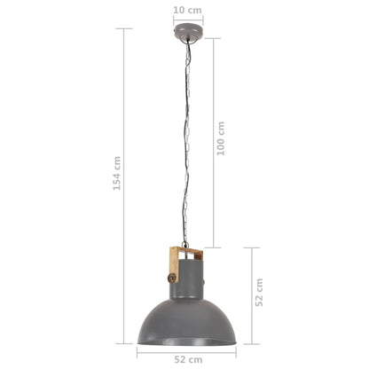 Taklampa Hänglampa industriell 25 W grå rund mangoträ 52 cm E27