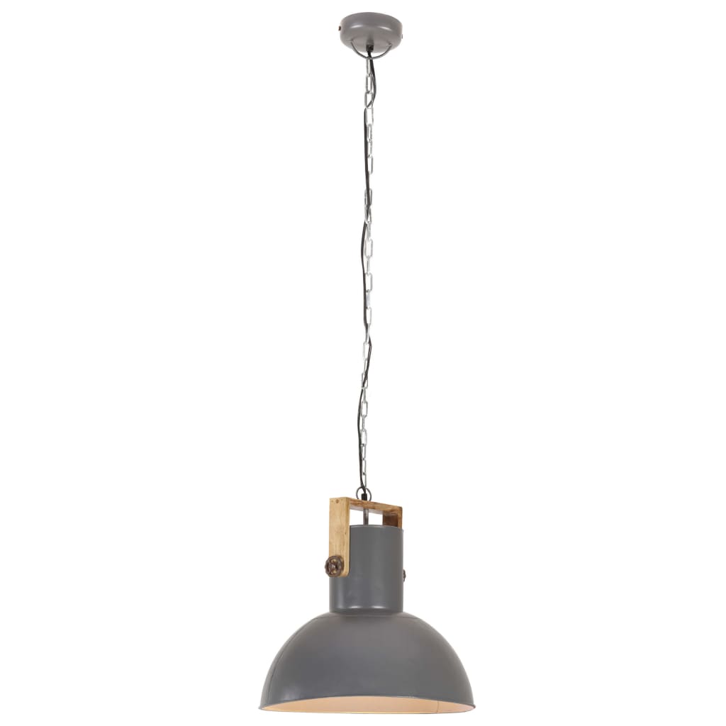 Taklampa Hänglampa industriell 25 W grå rund mangoträ 52 cm E27