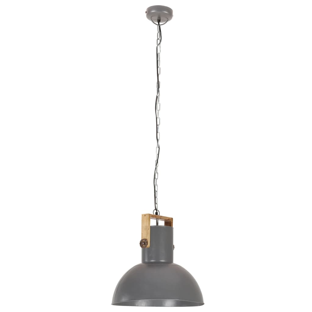 Taklampa Hänglampa industriell 25 W grå rund mangoträ 52 cm E27