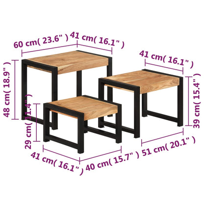 Soffbord massiv trä Satsbord med sheshamfinish 3 st