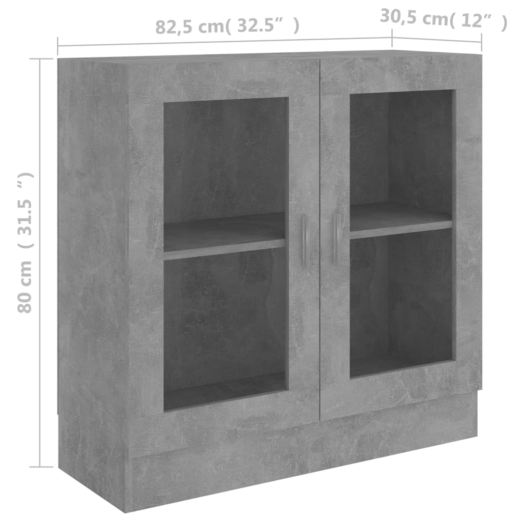 Vitrinskåp betonggrå 82,5x30,5x80 cm