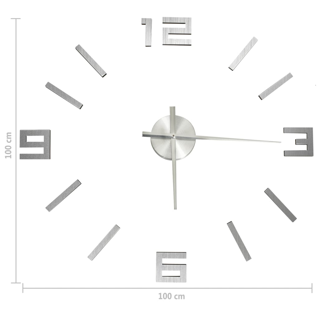 Seinäkello 3D moderni design hopea 100 cm XXL