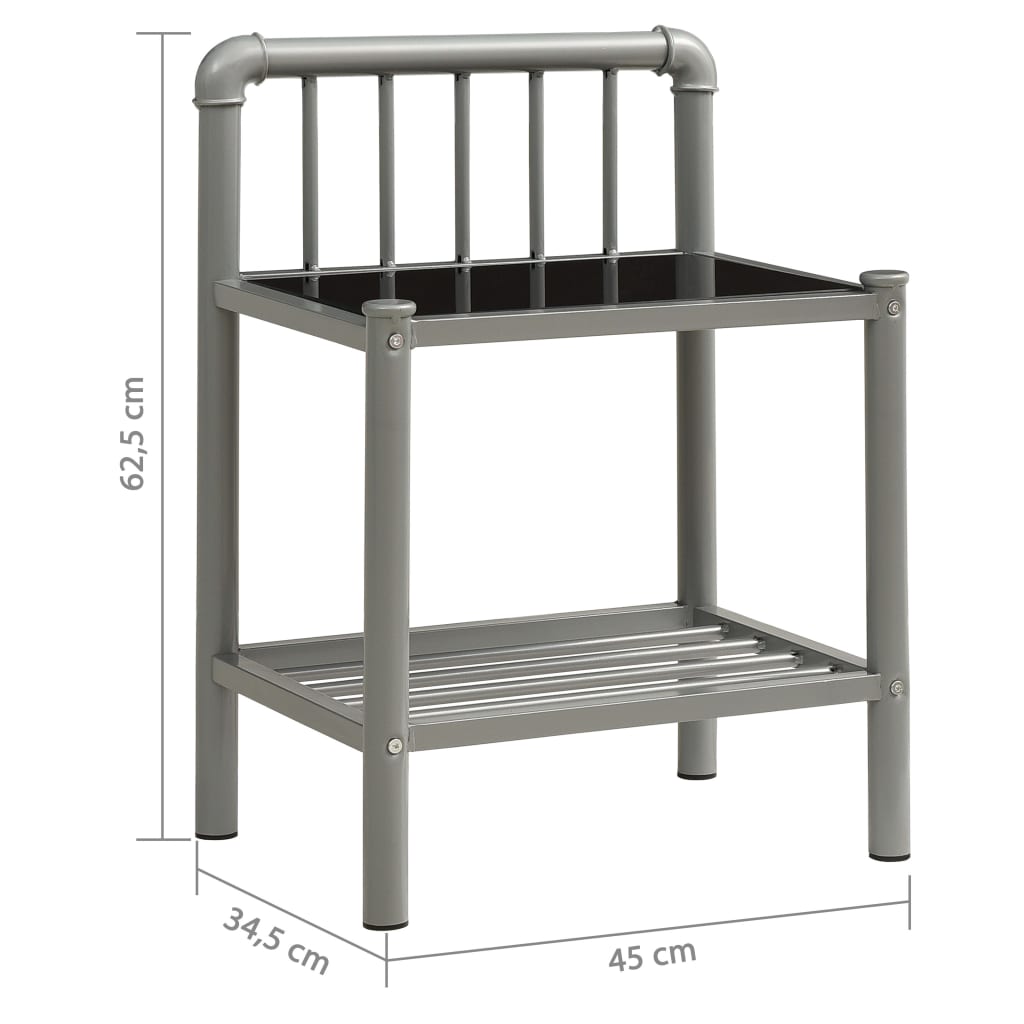 Sängbord Nattduksbord grå och svart 45x34x62,5 cm metall och glas