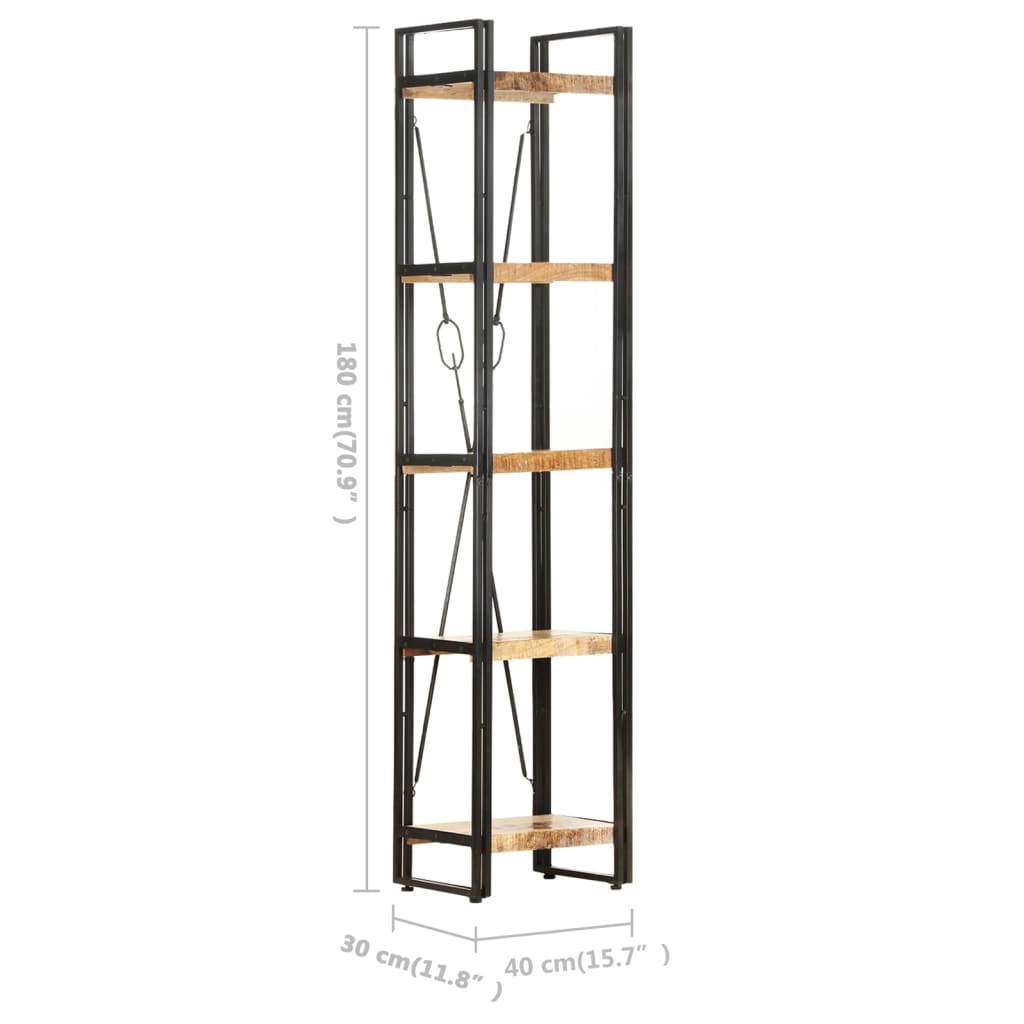 Bokhylla massiv mangoträ natur med 5 hyllor 40x30x180 cm