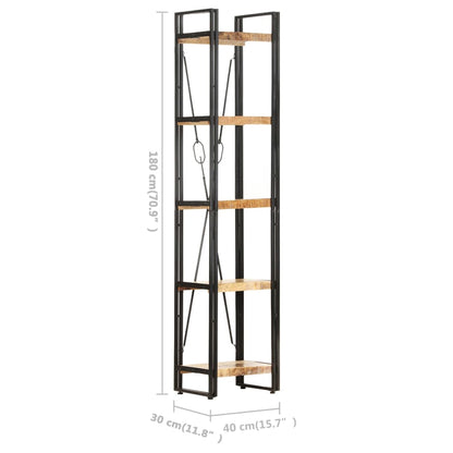 Bokhylla massiv mangoträ natur med 5 hyllor 40x30x180 cm