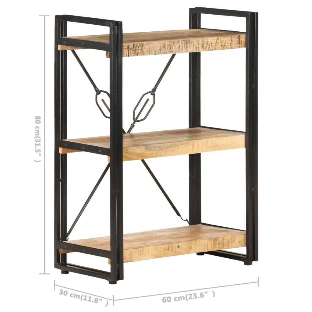 Bokhylla massiv mangoträ natur med 3 hyllplan 60x30x80 cm