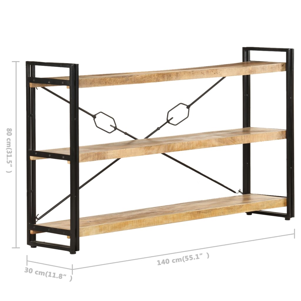 Bokhylla massiv mangoträ natur med 3 hyllplan 140x30x80 cm