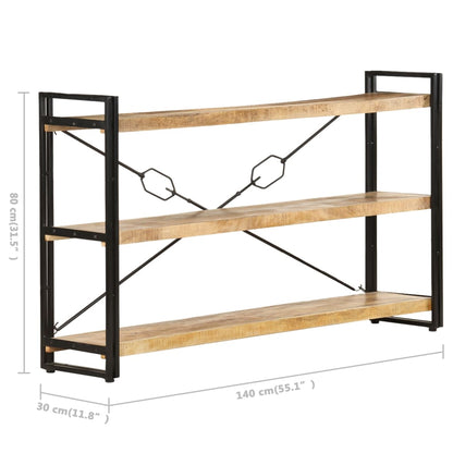 Bokhylla massiv mangoträ natur med 3 hyllplan 140x30x80 cm