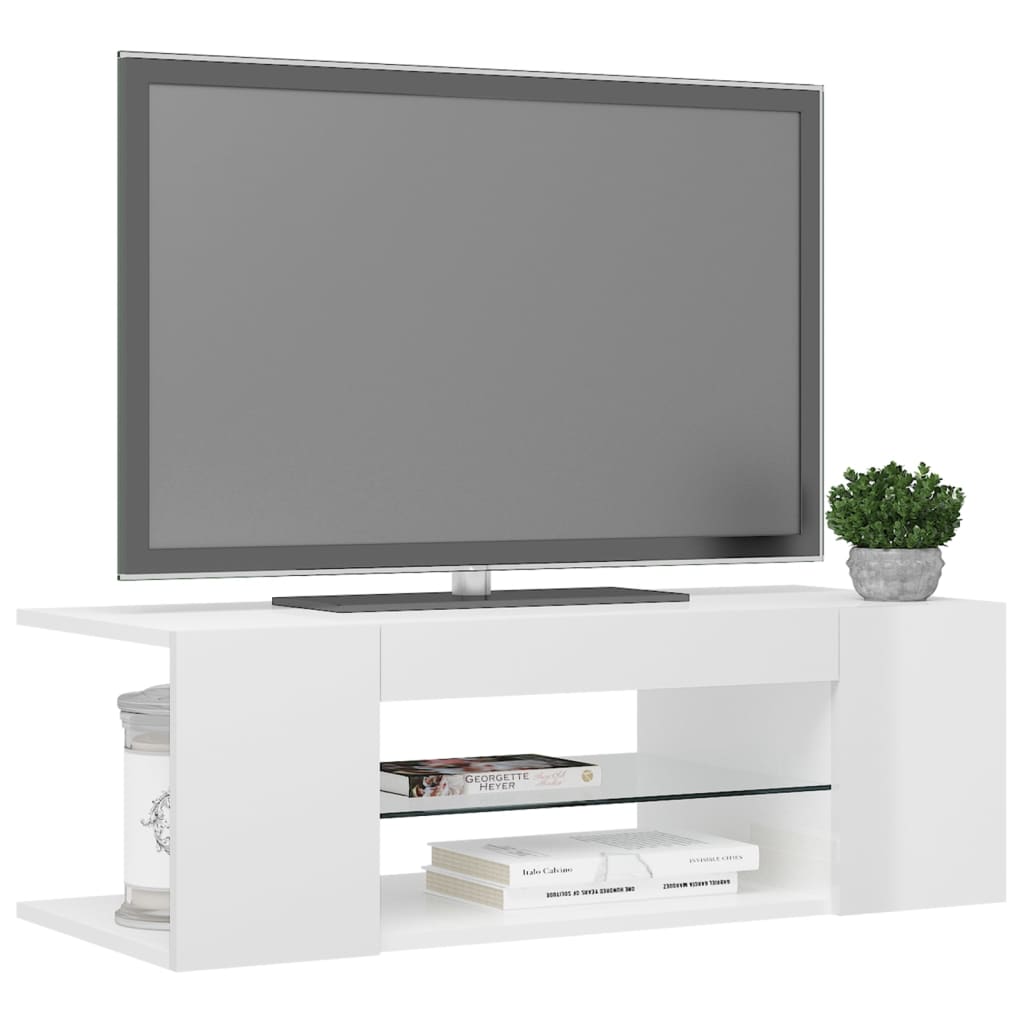 TV-möbel vit högglans TV-bänk med LED-belysning 90x39x30 cm