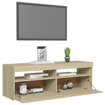 TV-möbel sonoma ek TV-bänk med LED-belysning 120x35x40 cm