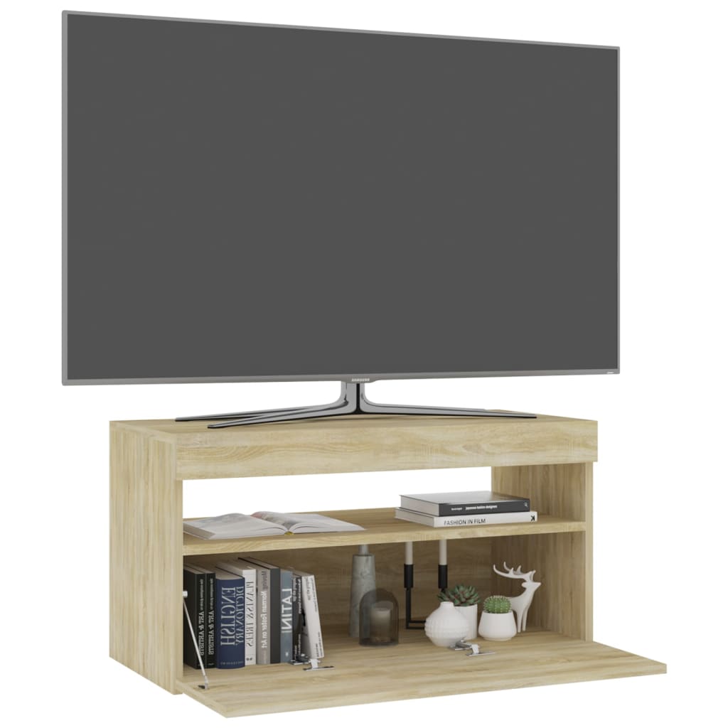 TV-möbel sonoma ek TV-bänk med LED-belysning 75x35x40 cm