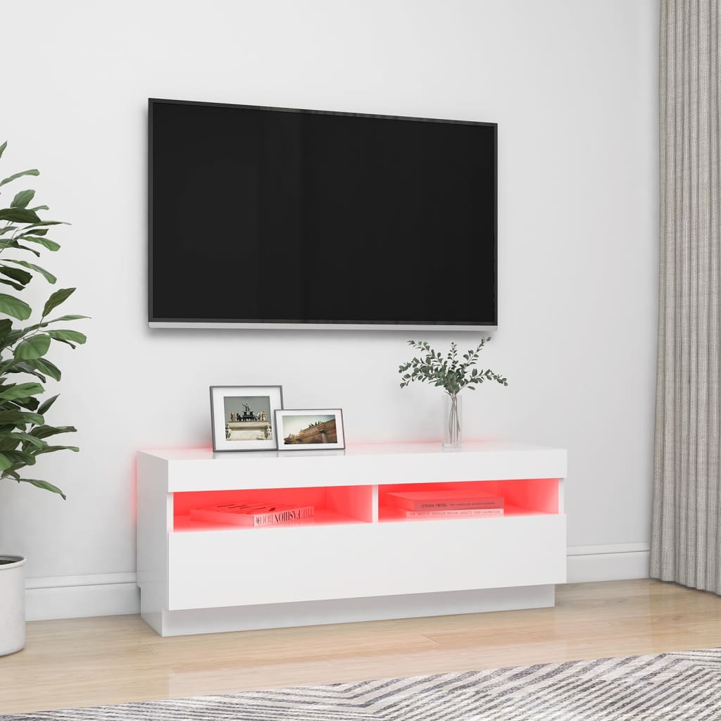 TV-möbel vit TV-bänk med LED-belysning 100x35x40 cm