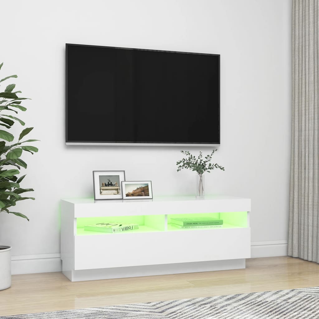 TV-möbel vit TV-bänk med LED-belysning 100x35x40 cm