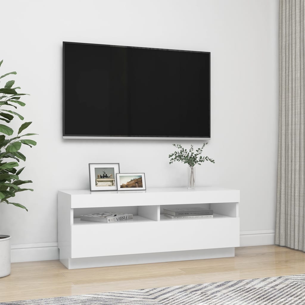 TV-möbel vit TV-bänk med LED-belysning 100x35x40 cm