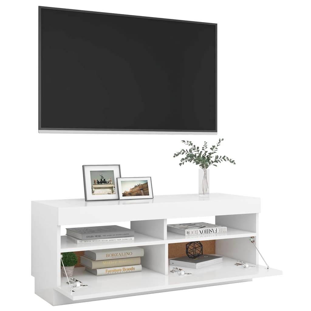 TV-möbel vit TV-bänk med LED-belysning 100x35x40 cm