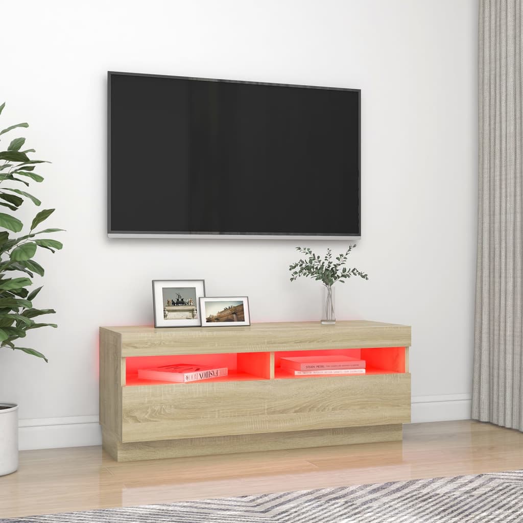 TV-möbel sonoma ek TV-bänk med LED-belysning 100x35x40 cm