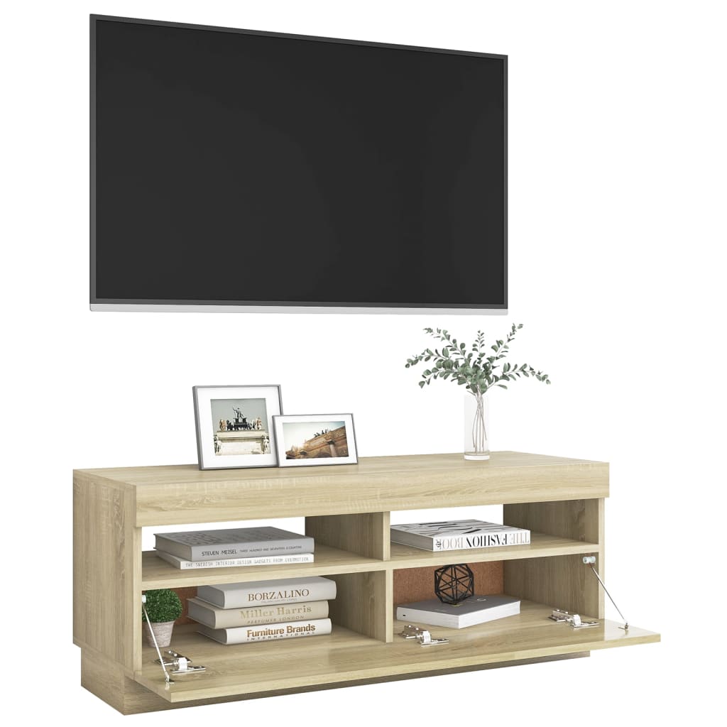 TV-möbel sonoma ek TV-bänk med LED-belysning 100x35x40 cm