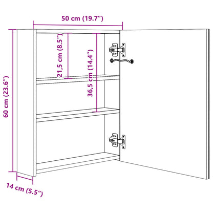 Badrumsspegel LED vit och ek 50x14x60 cm