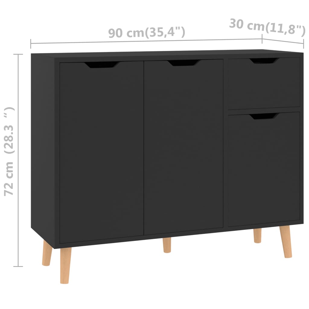 Skänk svart högglans 90x30x72 cm