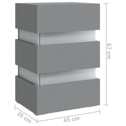 Sängbord Nattduksbord grå Sängskåp LED 45x35x67 cm