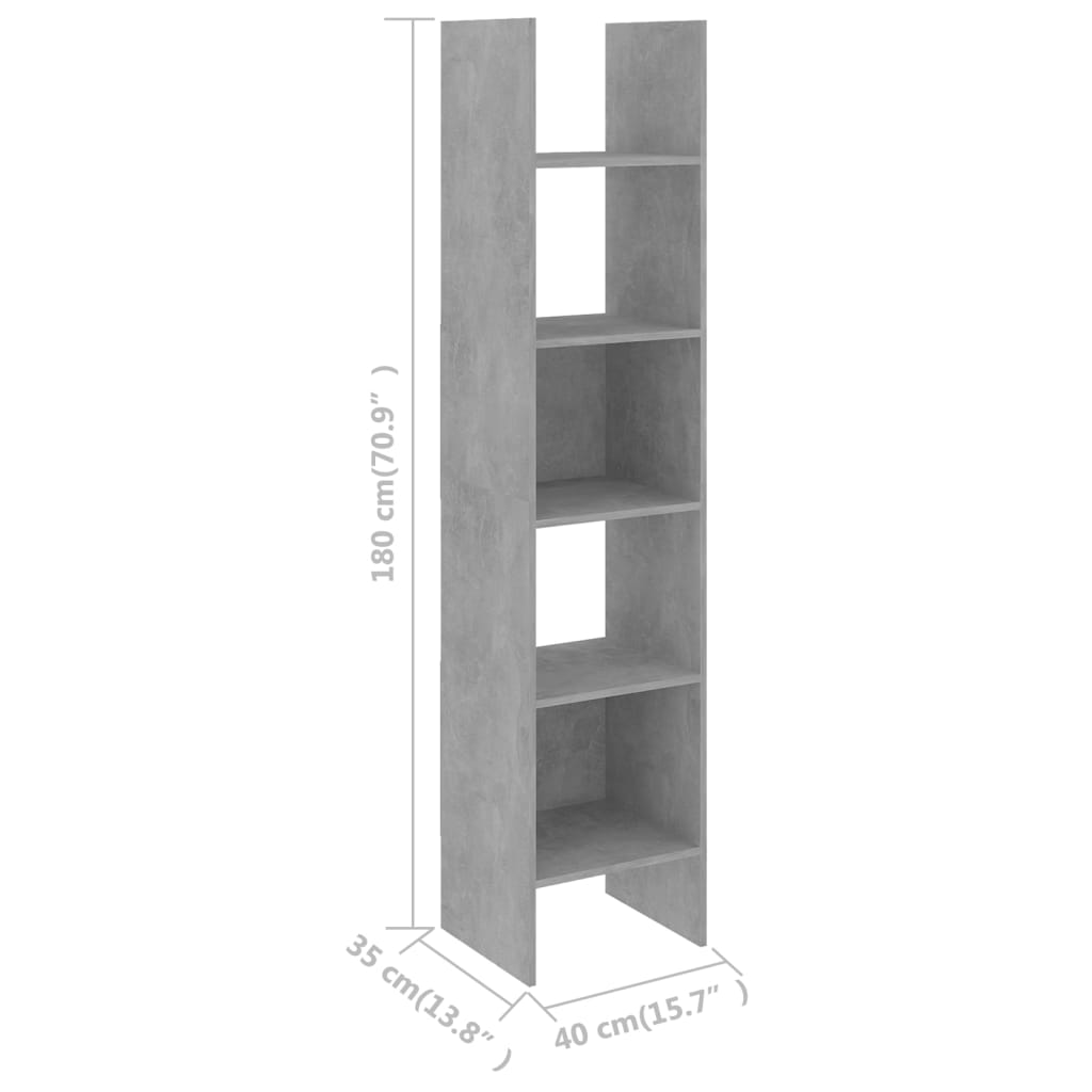 Kirjahylly betonin harmaa 40x35x180 cm