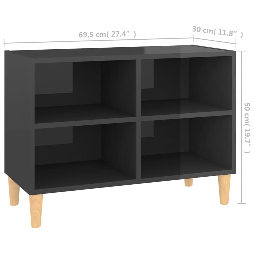 TV-möbel grå högglans TV-bänk med massiva ben 69,5x30x50 cm