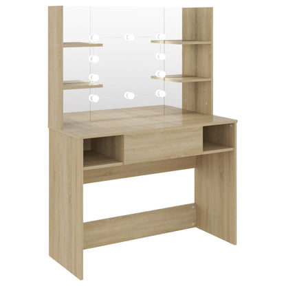 Sminkbord med LED-belysning 100x40x135 cm MDF ek