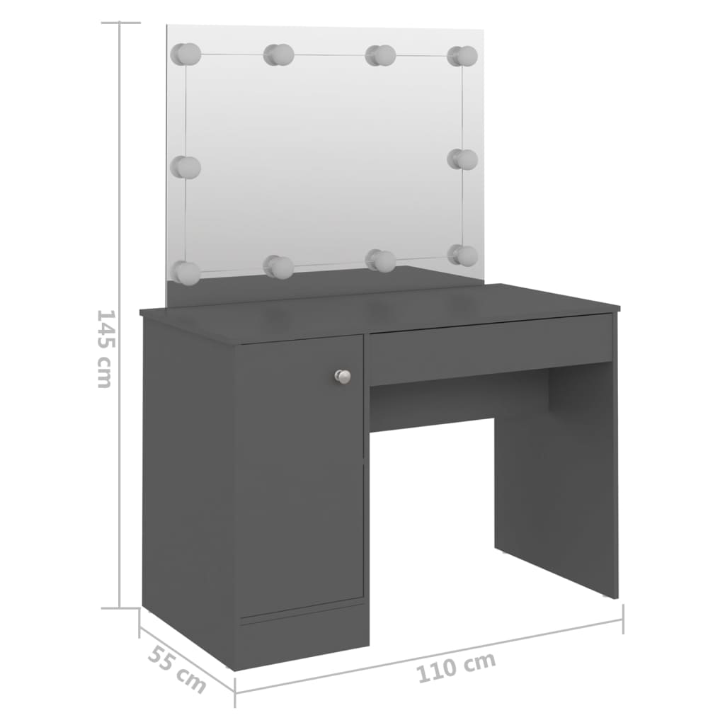 Sminkbord med LED-belysning 110x55x145 cm MDF grå