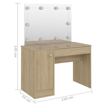 Sminkbord med LED-belysning 110x55x145 cm MDF ek