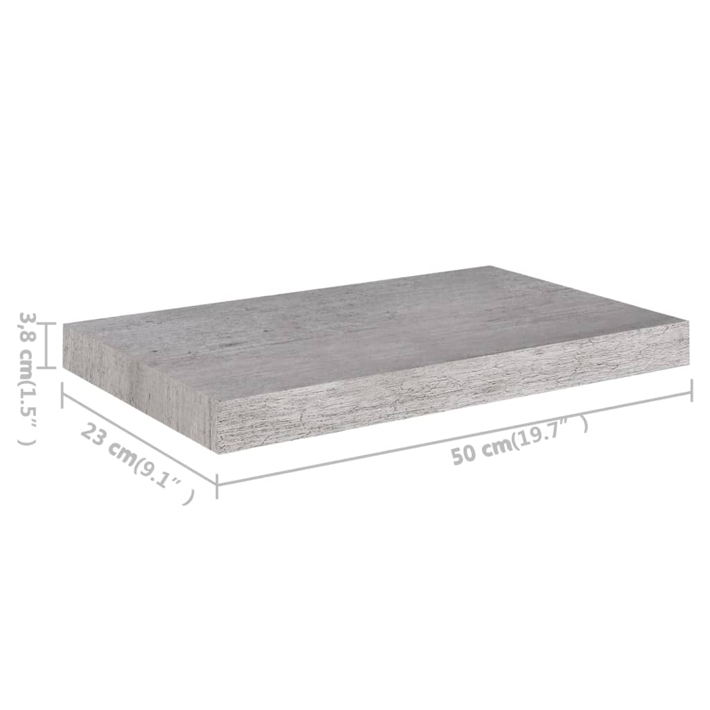 Seinähylly betoninharmaa kelluva kelluva 50x23x3,8 cm 4 kpl