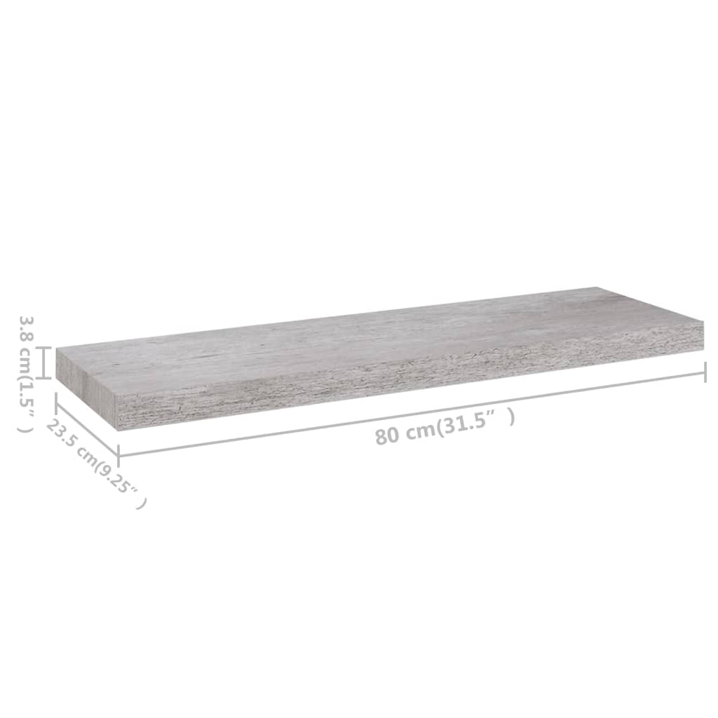 Seinähylly betonin harmaa kelluva kelluva 80x23,5x3,8 cm 4 kpl