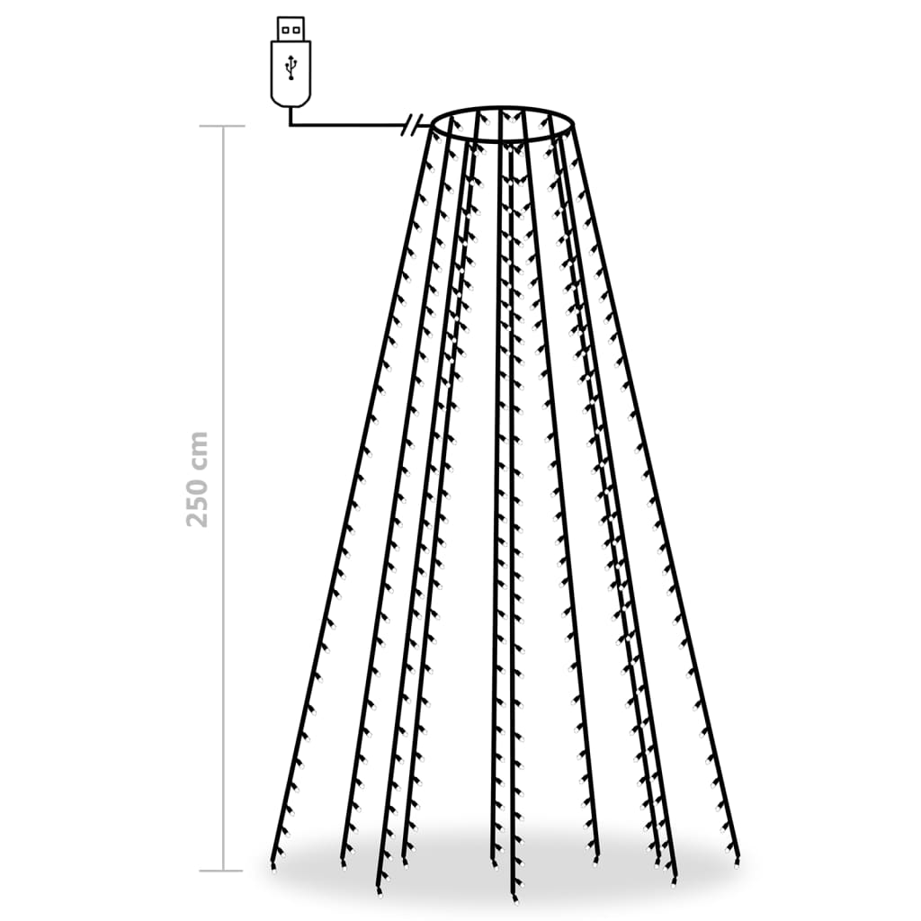 Joulukuusen valaistus Valoverkko joulukuuseen 250 lediä kylmä valkoinen 250 cm