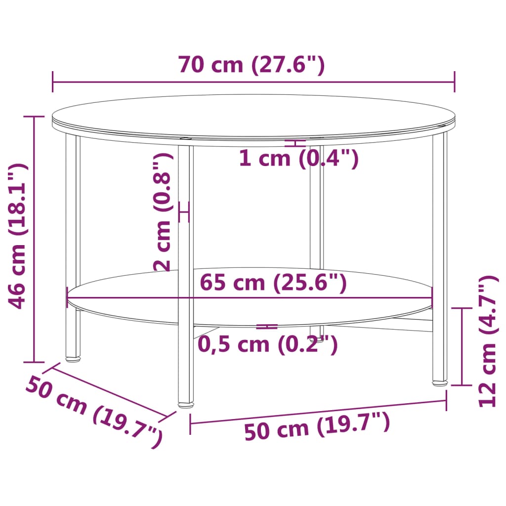 Sohvapöytä musta ja läpinäkyvä 70 cm karkaistu lasi